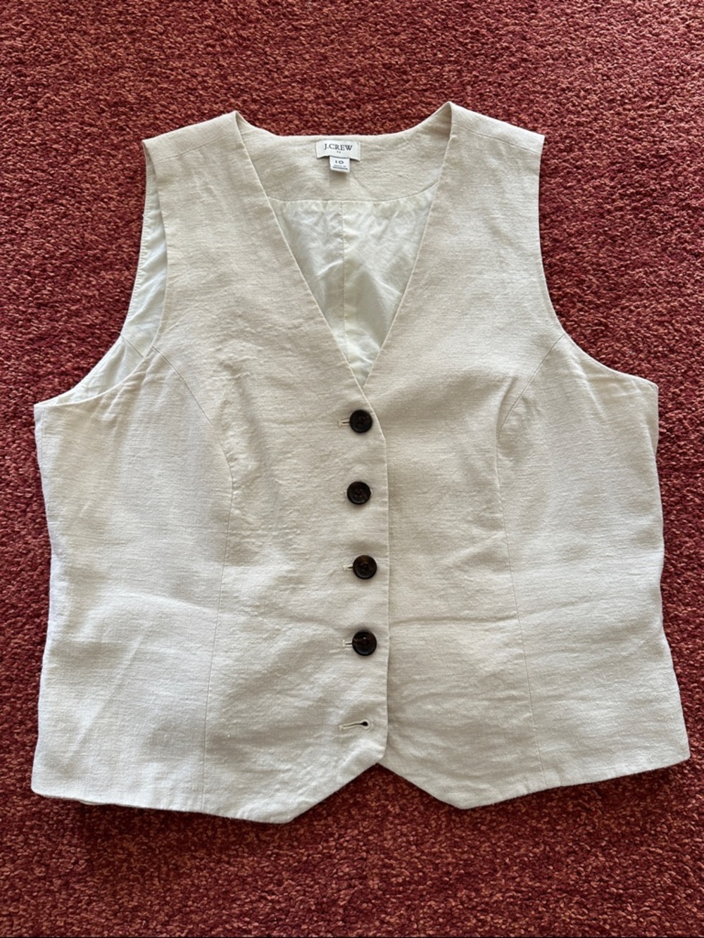 J. Crew Cream Linen-Blend Button Front Vest